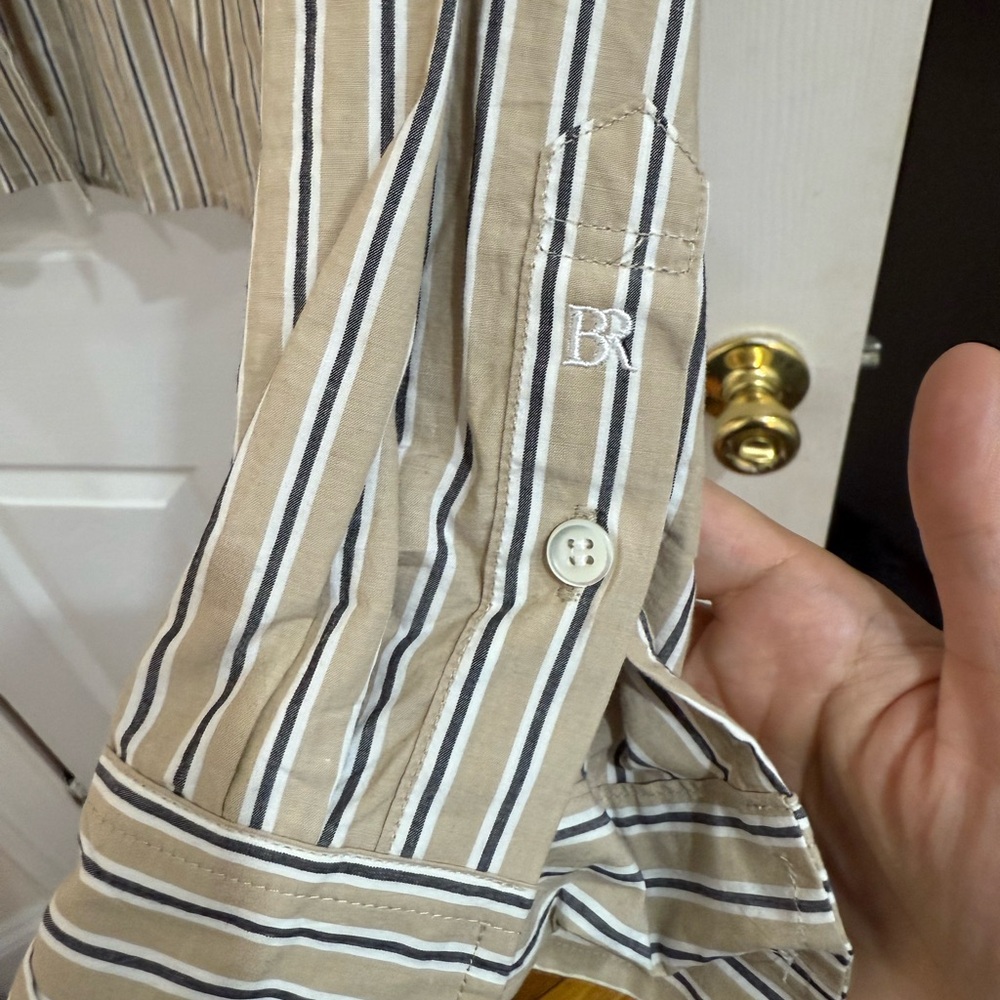 Banana Republic Beige and White Striped Button Down Shirt - Picture 3 of 4